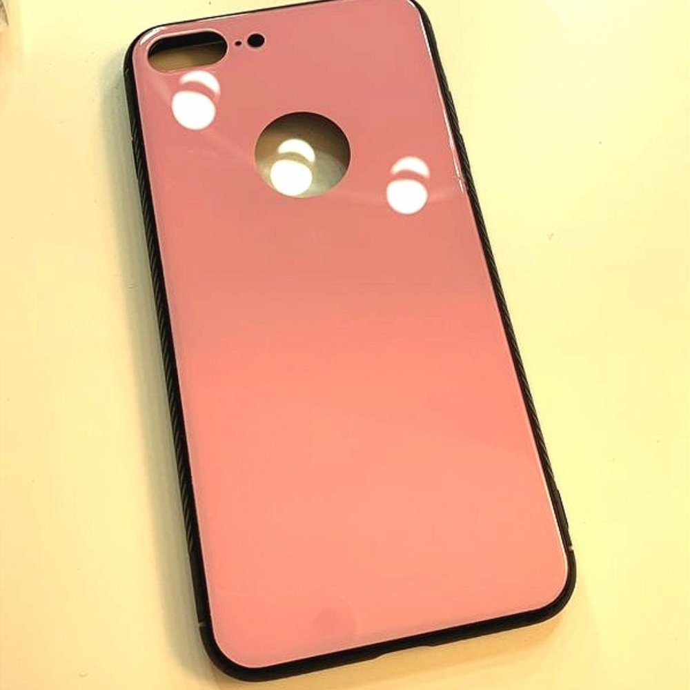 iPhone 8 Plus Pink Tempered Glass Back Slim Case